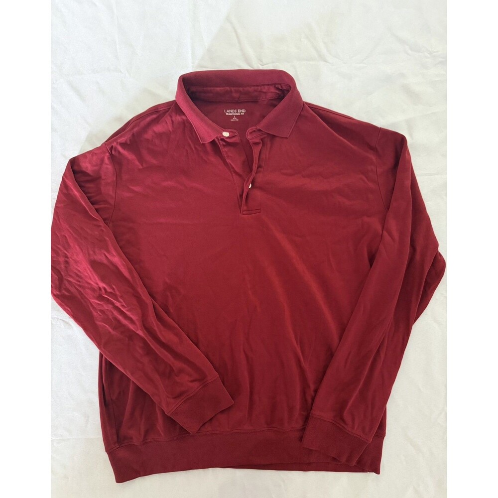 L.L.Bean Men's Traditional Fit Maroon Polo Long Sleeve Shirt Size Large 42/44